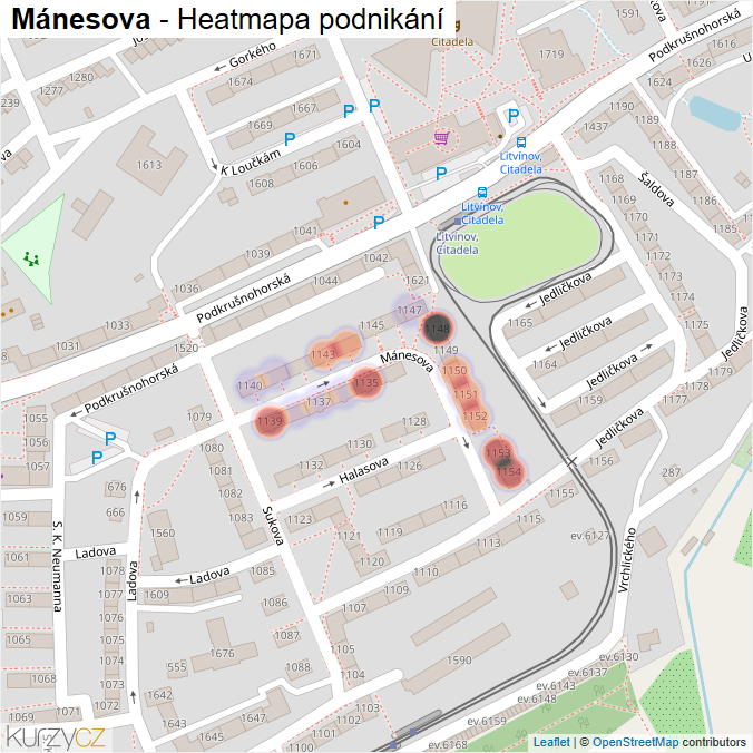 Mapa Mánesova - Firmy v ulici.