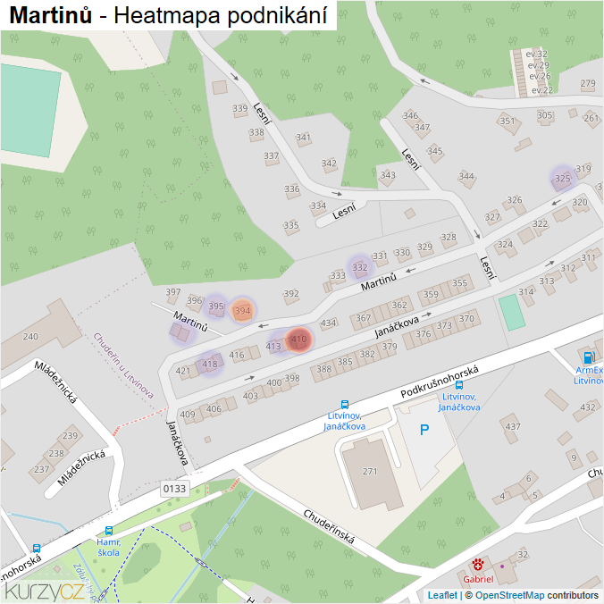 Mapa Martinů - Firmy v ulici.