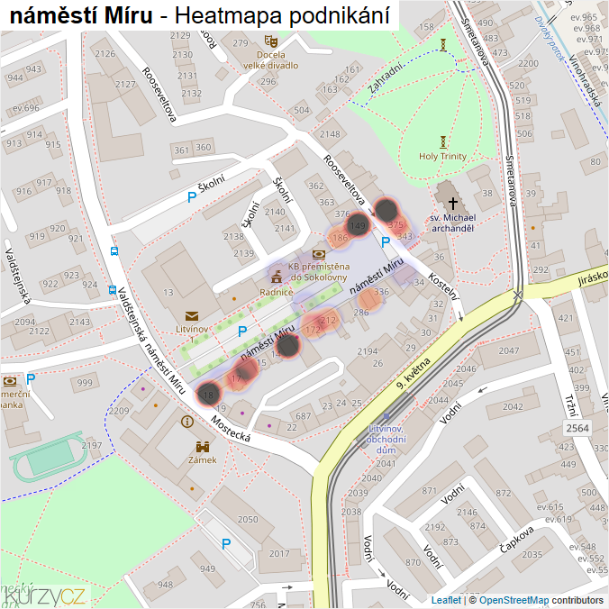 Mapa náměstí Míru - Firmy v ulici.