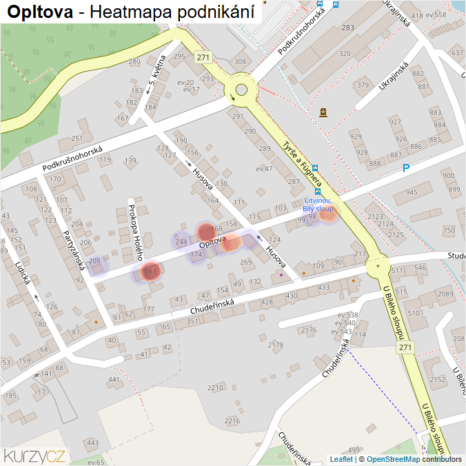 Mapa Opltova - Firmy v ulici.