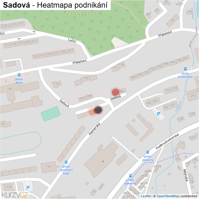 Mapa Sadová - Firmy v ulici.