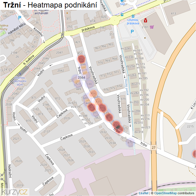 Mapa Tržní - Firmy v ulici.