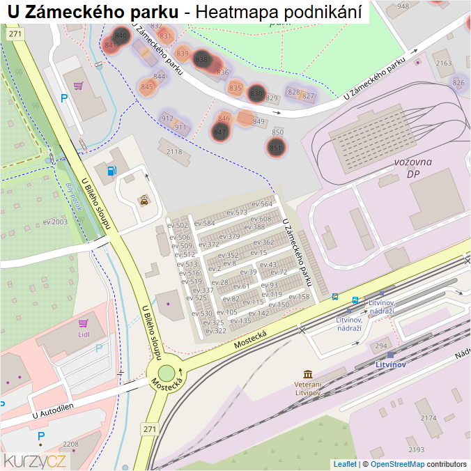 Mapa U Zámeckého parku - Firmy v ulici.