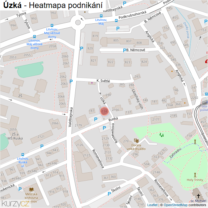 Mapa Úzká - Firmy v ulici.