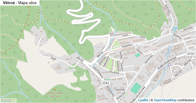 Větrná - mapa ulice