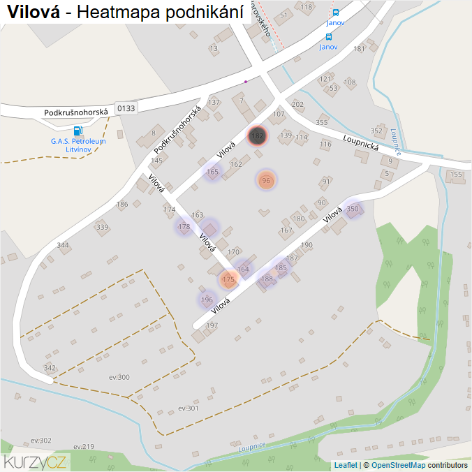 Mapa Vilová - Firmy v ulici.