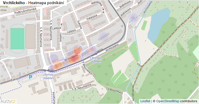 Vrchlického - mapa podnikání