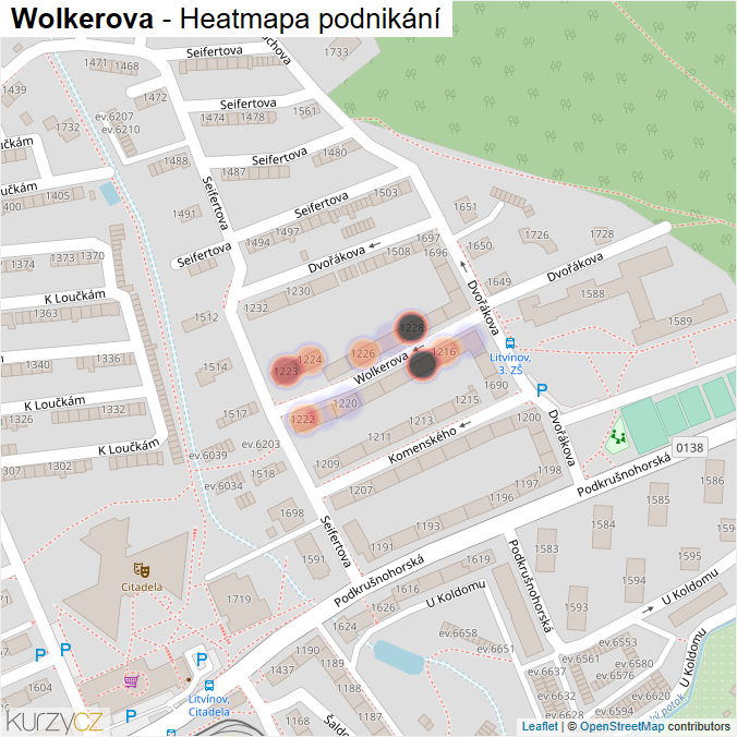 Mapa Wolkerova - Firmy v ulici.