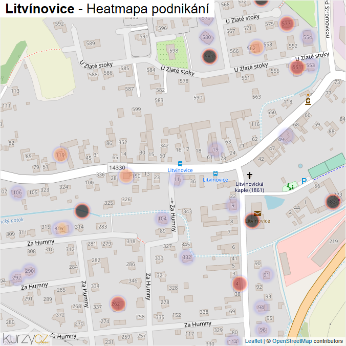 Mapa Litvínovice - Firmy v části obce.