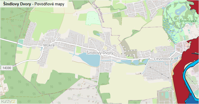 Šindlovy Dvory - záplavové mapy stoleté vody