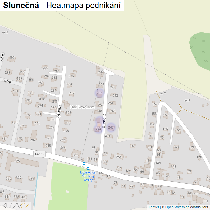 Mapa Slunečná - Firmy v ulici.