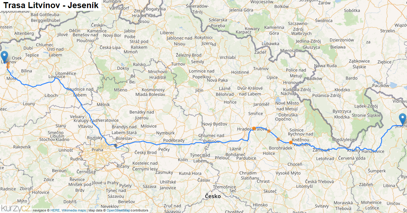 Litvínov-Jeseník, mapa trasy