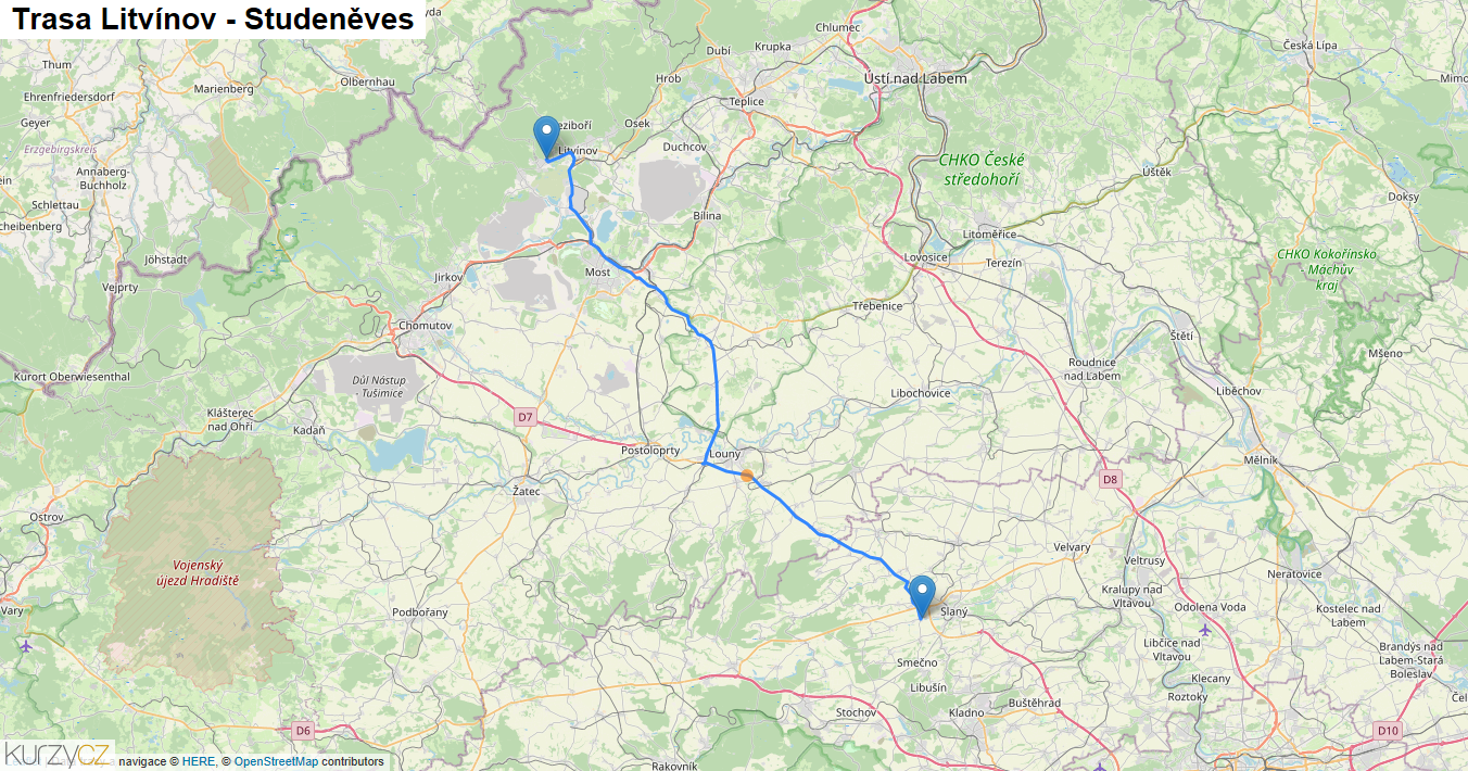 Litvínov-Studeněves, mapa trasy