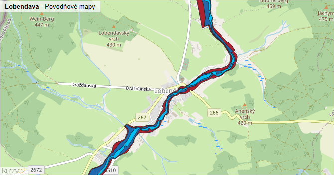 Lobendava - záplavové mapy stoleté vody