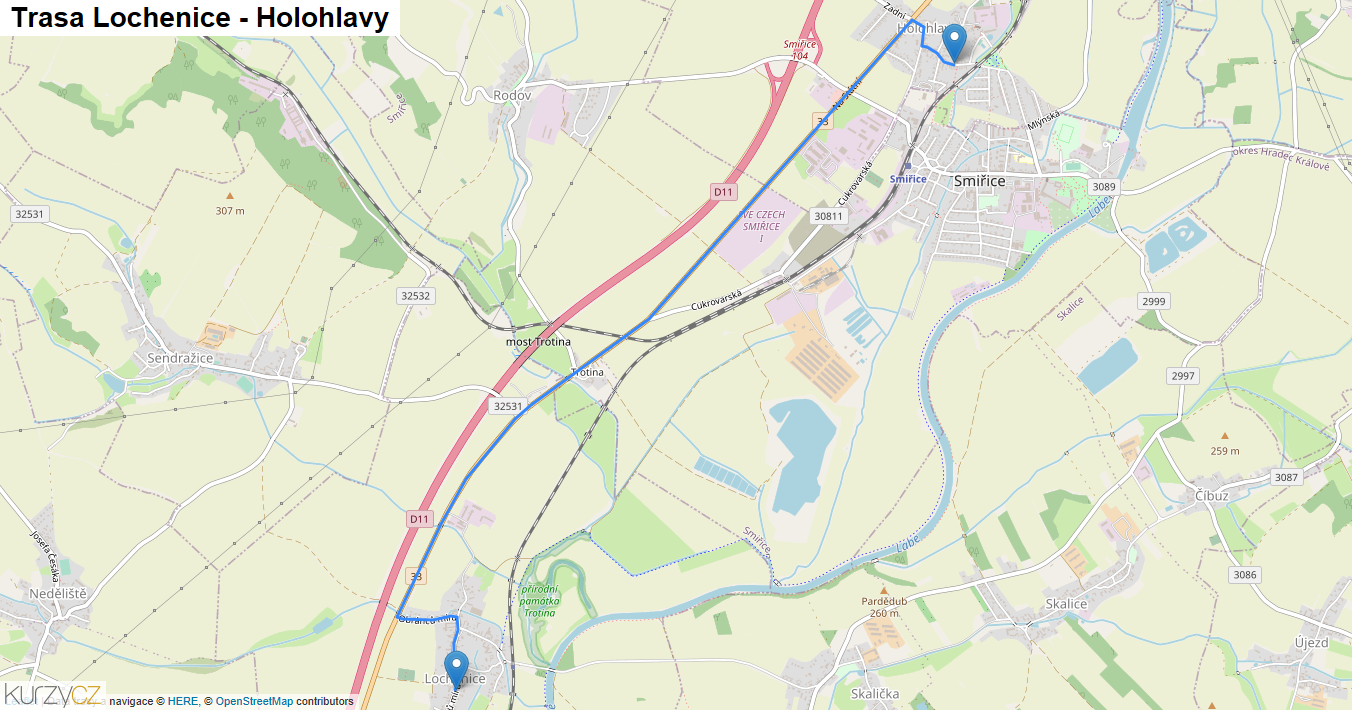 Lochenice-Holohlavy, mapa trasy