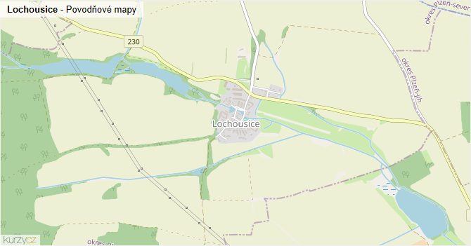 Lochousice - záplavové mapy stoleté vody