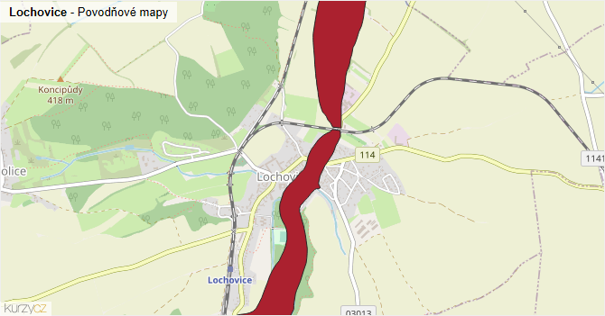 Lochovice - záplavové mapy stoleté vody