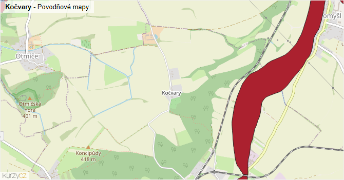 Kočvary - záplavové mapy stoleté vody