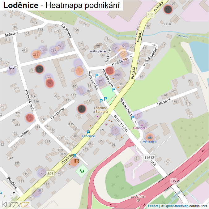 Mapa Loděnice - Firmy v části obce.