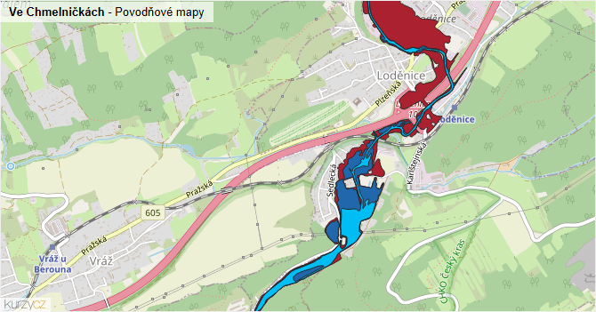 Ve Chmelničkách - záplavové mapy stoleté vody