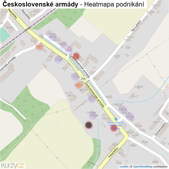 Mapa Československé armády - Firmy v ulici.