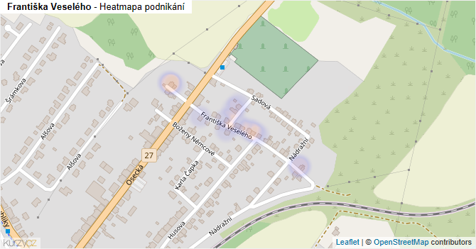 Františka Veselého - mapa podnikání