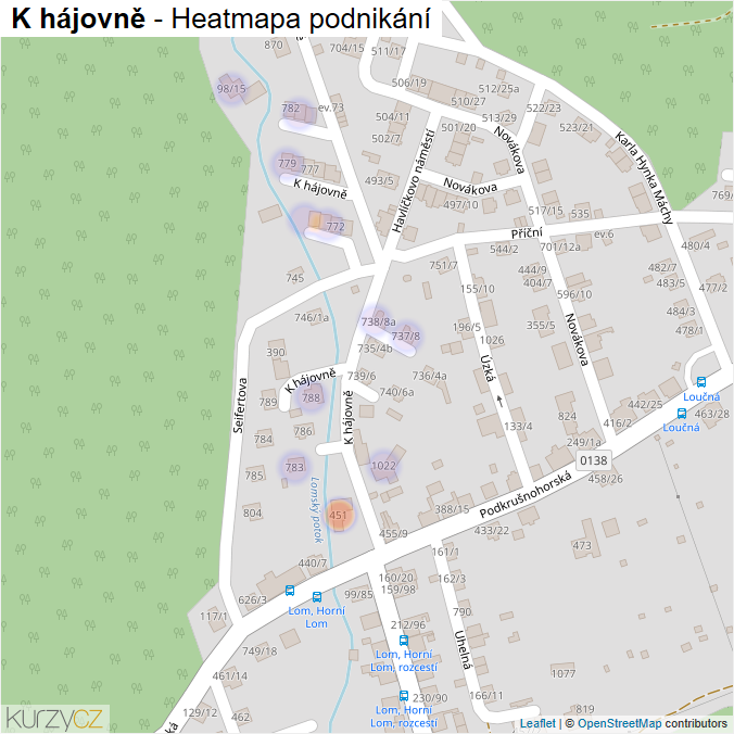 Mapa K hájovně - Firmy v ulici.
