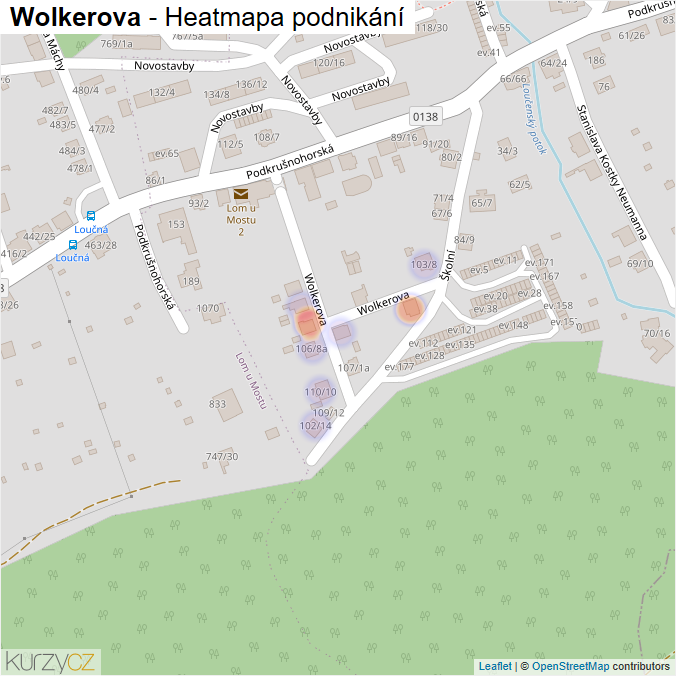 Mapa Wolkerova - Firmy v ulici.