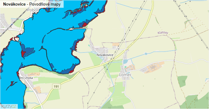 Novákovice - záplavové mapy stoleté vody