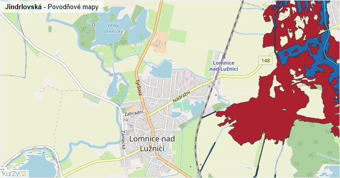 Jindrlovská - záplavové mapy stoleté vody