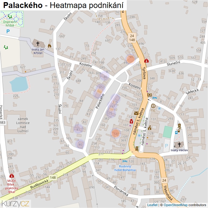Mapa Palackého - Firmy v ulici.