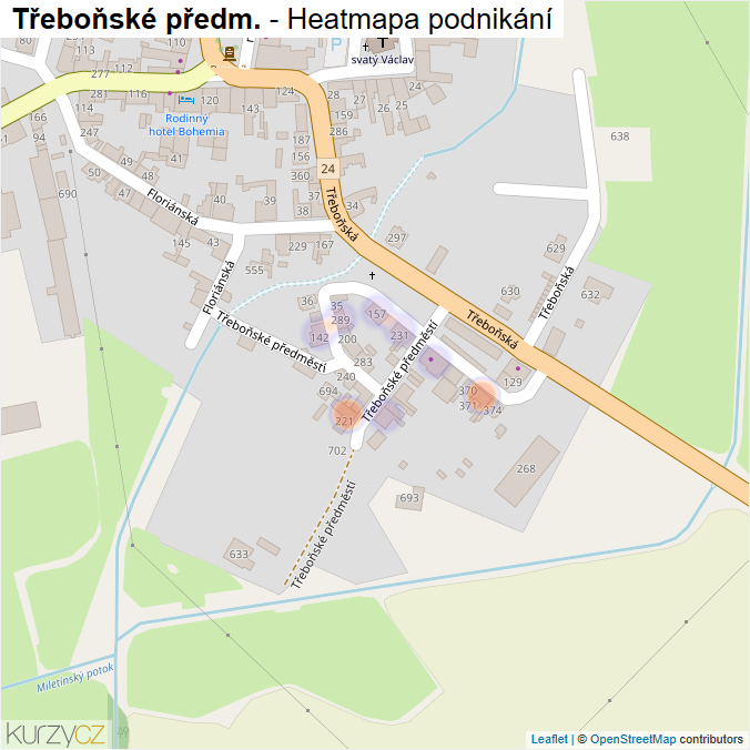Mapa Třeboňské předm. - Firmy v ulici.
