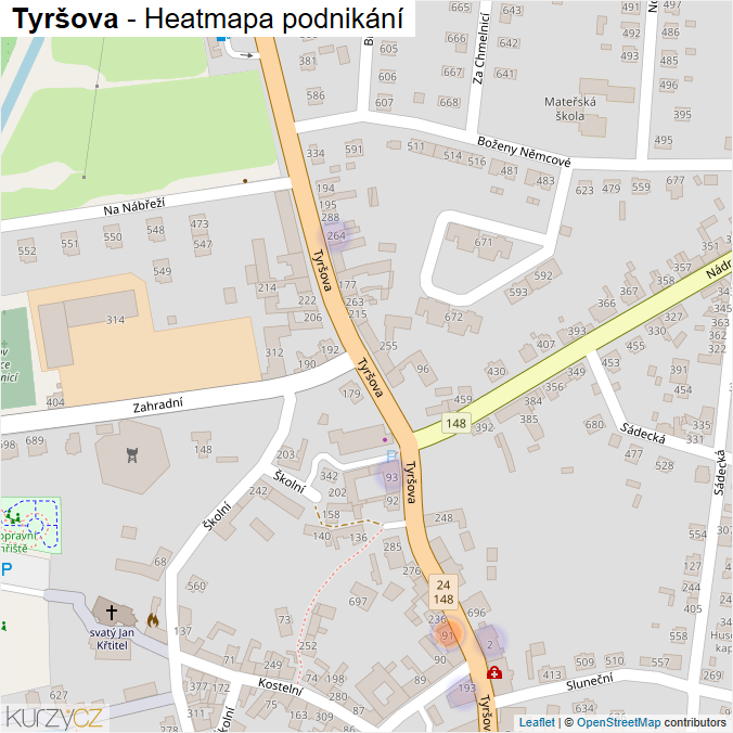 Mapa Tyršova - Firmy v ulici.