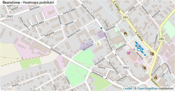 Bezručova - mapa podnikání
