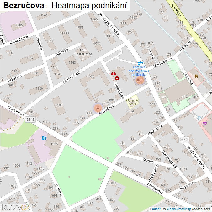 Mapa Bezručova - Firmy v ulici.