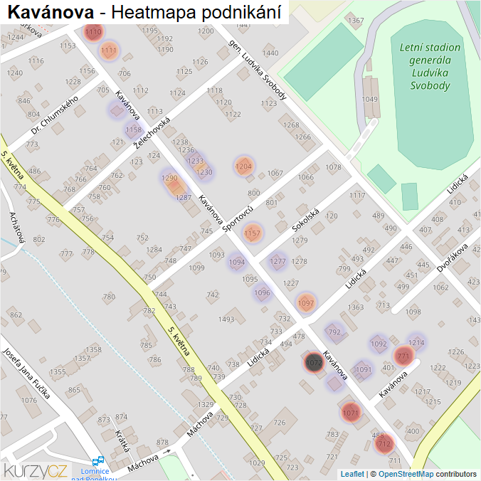 Mapa Kavánova - Firmy v ulici.