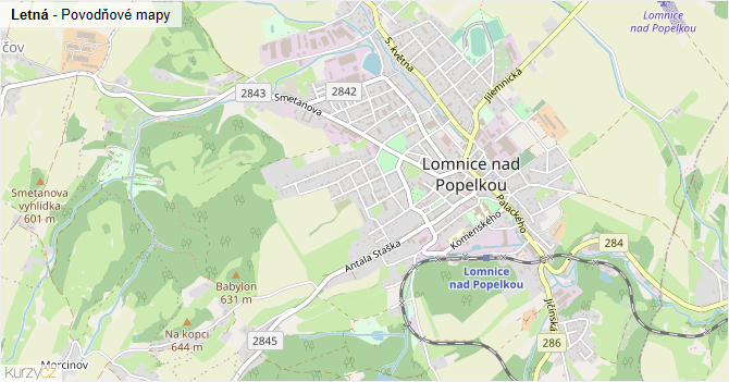 Letná - záplavové mapy stoleté vody