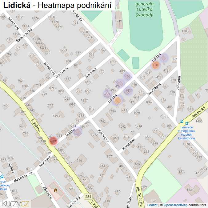 Mapa Lidická - Firmy v ulici.