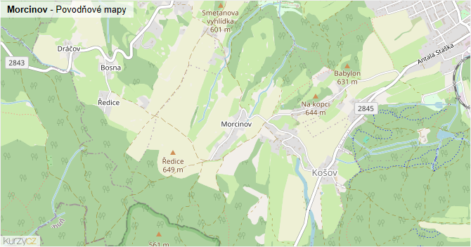 Morcinov - záplavové mapy stoleté vody