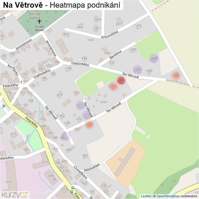 Mapa Na Větrově - Firmy v ulici.