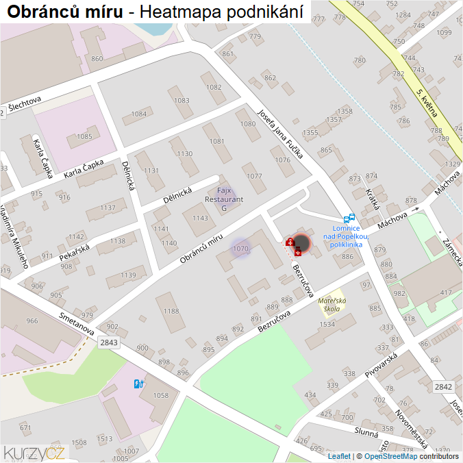Mapa Obránců míru - Firmy v ulici.