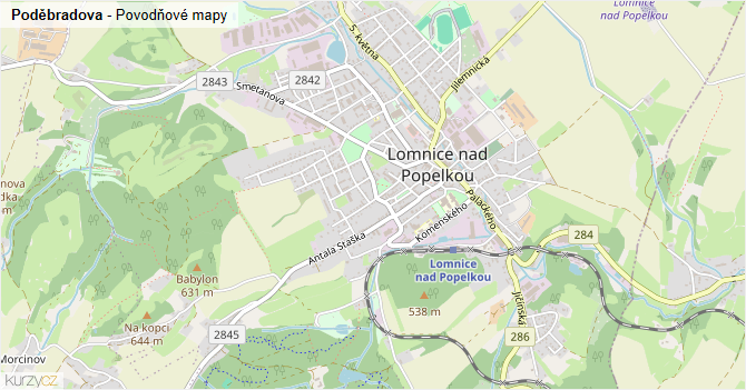 Poděbradova - záplavové mapy stoleté vody