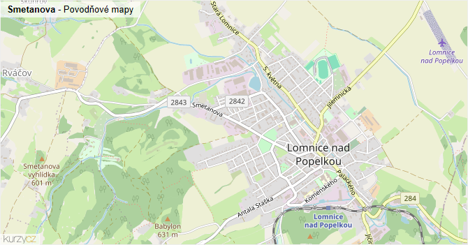Smetanova - záplavové mapy stoleté vody