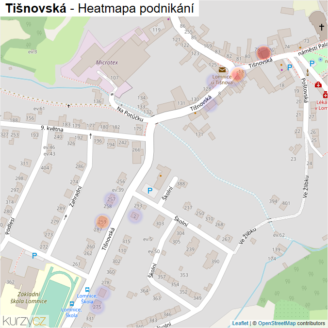 Mapa Tišnovská - Firmy v ulici.