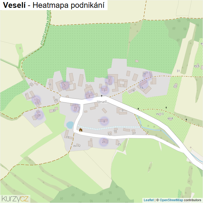 Mapa Veselí - Firmy v části obce.