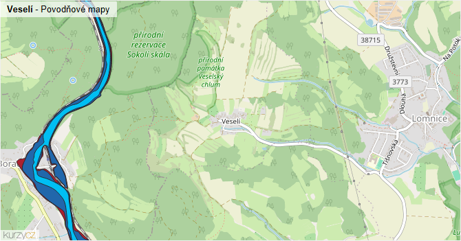 Veselí - záplavové mapy stoleté vody