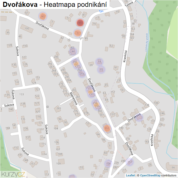 Mapa Dvořákova - Firmy v ulici.