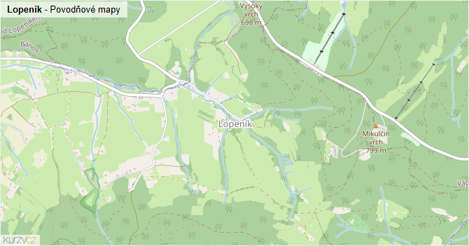 Lopeník - záplavové mapy stoleté vody