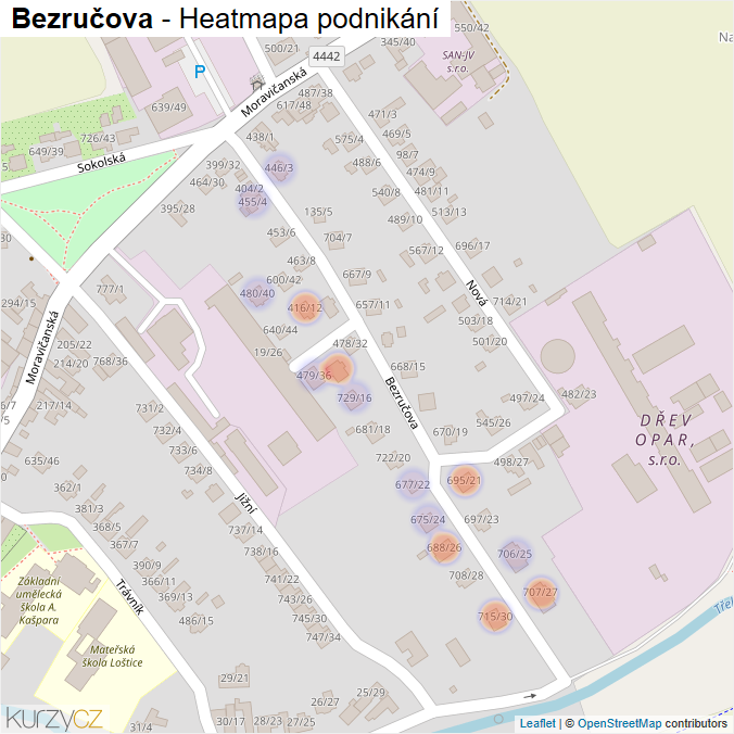 Mapa Bezručova - Firmy v ulici.