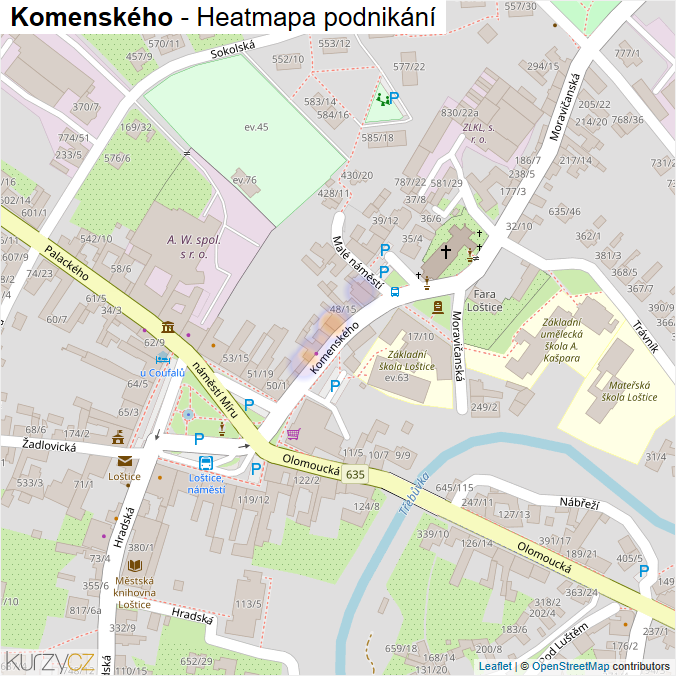 Mapa Komenského - Firmy v ulici.